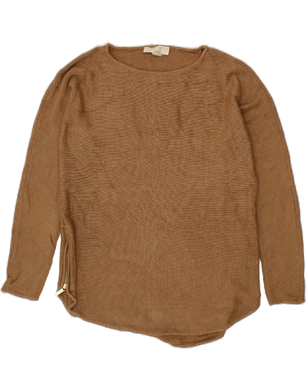 MICHAEL KORS Womens Boat Neck Jumper Sweater UK 14 Medium Brown