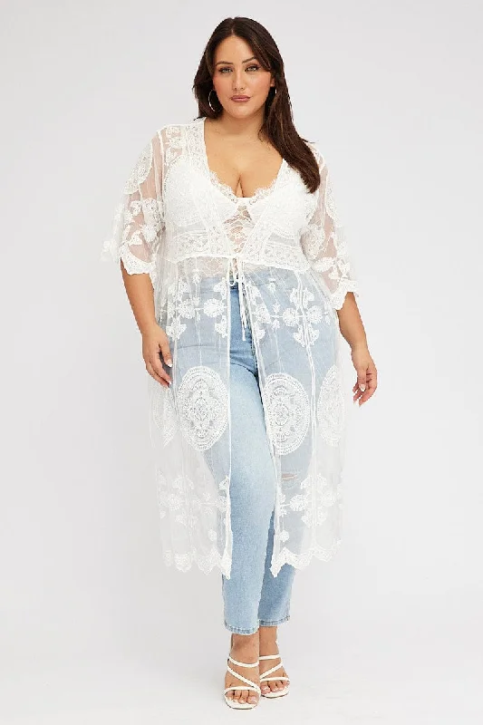 White Lace Mesh Kimono