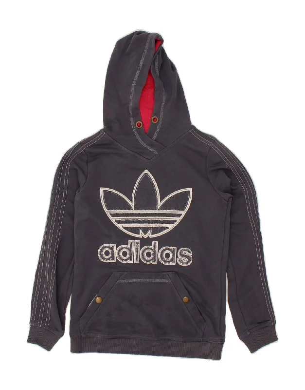 ADIDAS Womens Graphic Hoodie Jumper IT 42 Medium Navy Blue Cotton