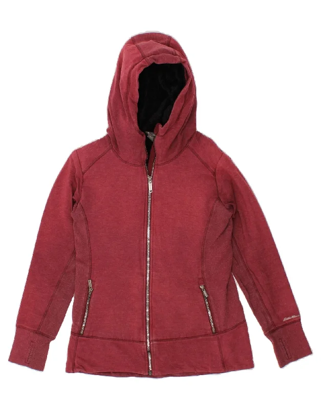 EDDIE BAUER Womens Zip Hoodie Sweater UK 10 Small Red Cotton