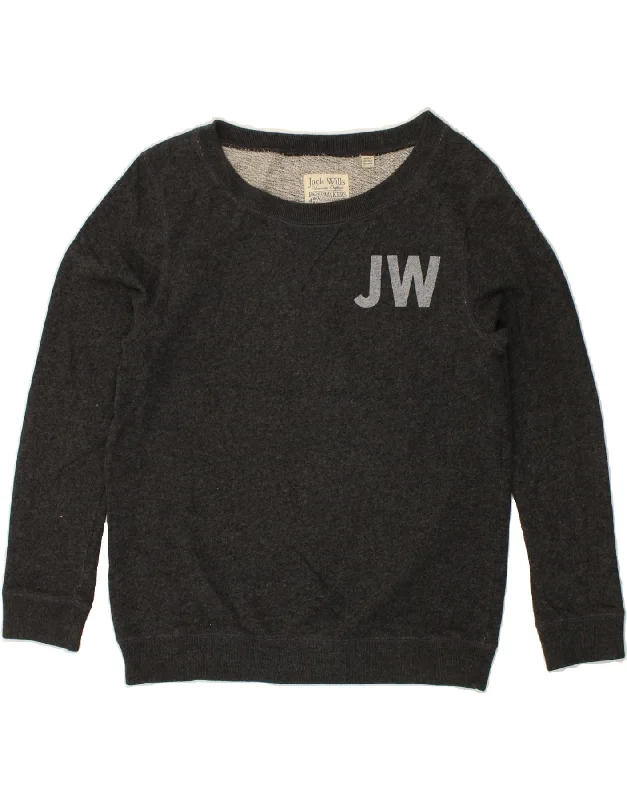 JACK WILLS Womens Graphic Sweatshirt Jumper UK 10 Small Grey Cotton