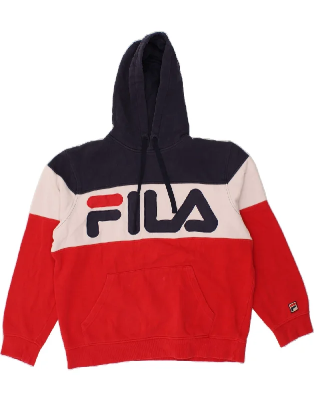 FILA Womens Oversized Hoodie Jumper UK 14 Medium Multicoloured Colourblock