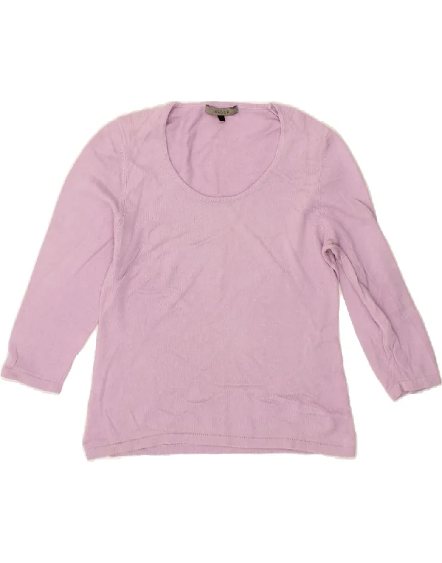 JAEGER Womens 3/4 Sleeve Boat Neck Jumper Sweater UK 10 Small Pink Silk