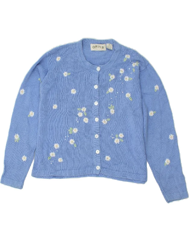 ORVIS Womens Cardigan Sweater UK 14 Medium Blue Floral Ramie