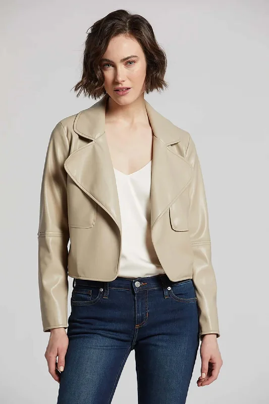 Ninon Short Leather Jacket in Beige