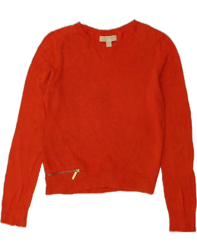 MICHAEL KORS Womens Crop Crew Neck Jumper Sweater UK 10 Small Red Cotton