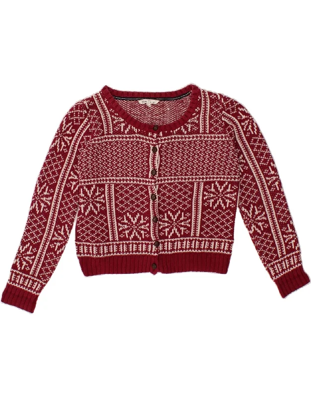 FAT FACE Womens Crop Cardigan Sweater UK 14 Large Red Fair Isle Cotton