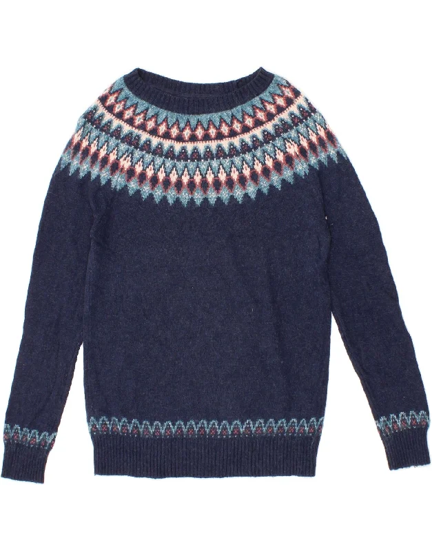 FAT FACE Womens Boat Neck Jumper Sweater UK 10 Small Navy Blue Fair Isle