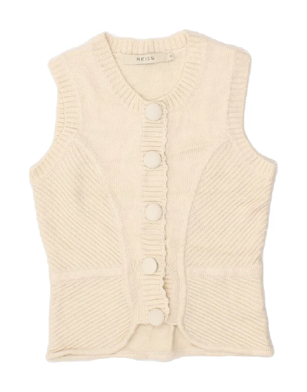 REISS Womens Crop Sleeveless Cardigan Sweater UK 6 XS Off White Wool