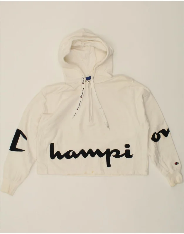 CHAMPION Womens Oversized Graphic Crop Hoodie Jumper UK 14 Medium White