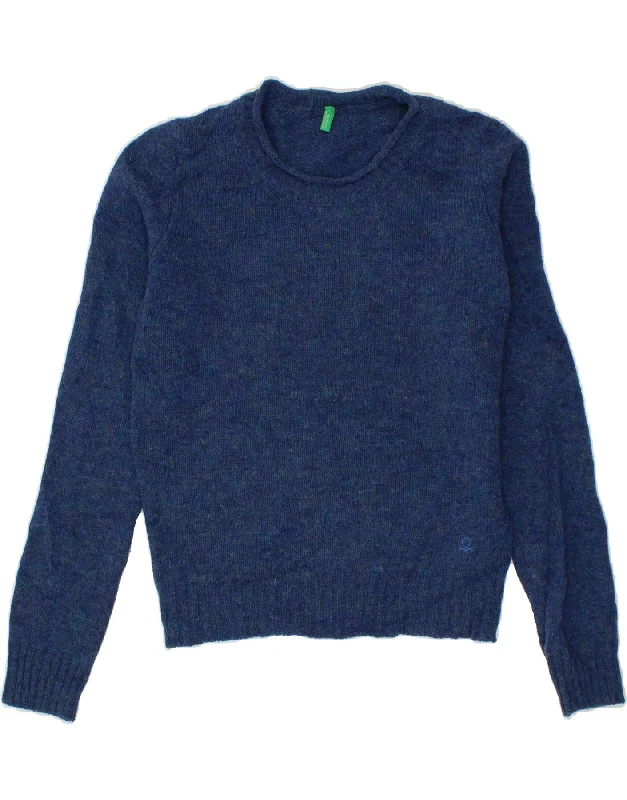 BENETTON Womens Crew Neck Jumper Sweater UK 12 Medium Navy Blue