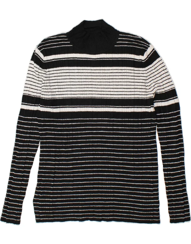 MOSSIMO Womens Turtle Neck Jumper Sweater UK 18 XL Black Striped Nylon