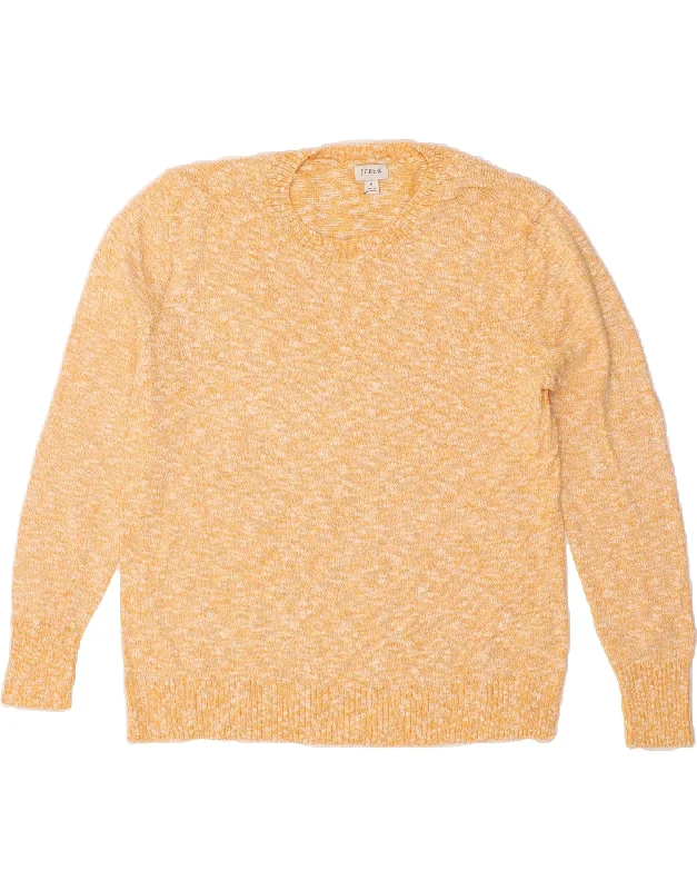 J. CREW Womens Crew Neck Jumper Sweater UK 10 Small Yellow Flecked Cotton