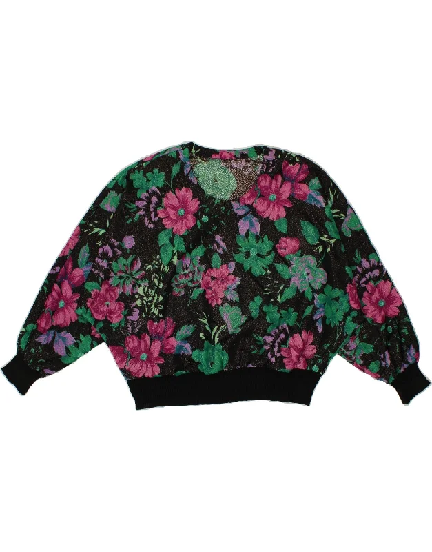 VINTAGE Womens Boat Neck Jumper Sweater UK 14 Medium Multicoloured Floral