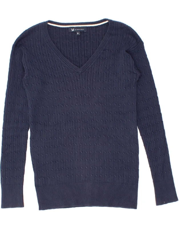 CREW CLOTHING Womens V-Neck Jumper Sweater UK 8 Small  Navy Blue Cotton