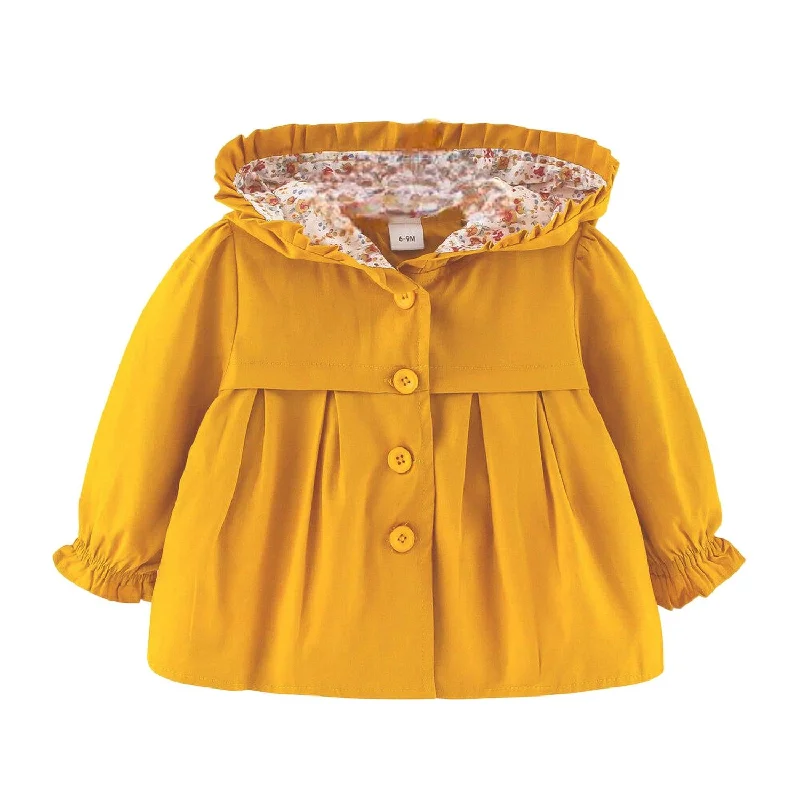 Kid's Solid Floral Print Long-Sleeve Hooded Jacket In Ginger