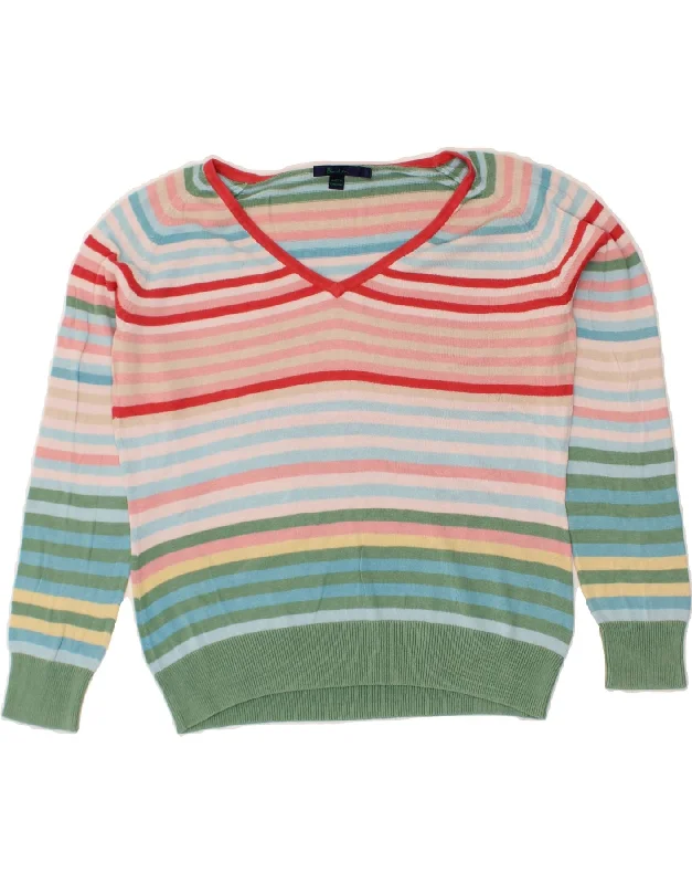 BODEN Womens V-Neck Jumper Sweater UK 14 Large Multicoloured Striped