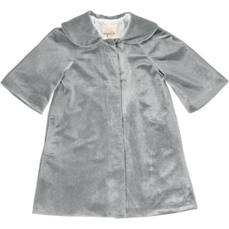 Girl's Jane Velvet Coat In Silver Grey