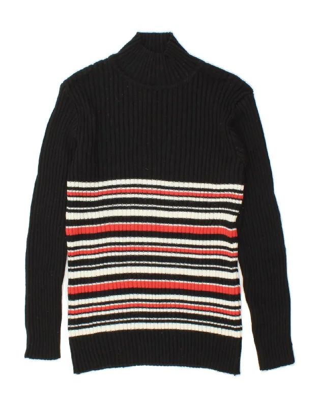 VINTAGE Womens Turtle Neck Jumper Sweater UK 10 Small Black Striped Wool