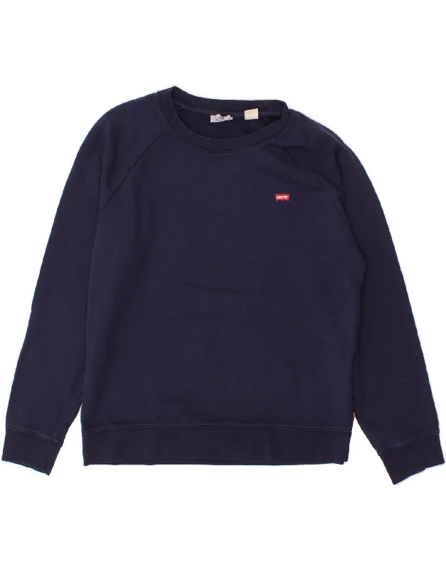 LEVI'S Womens Oversized Sweatshirt Jumper UK 10 Small Navy Blue Cotton