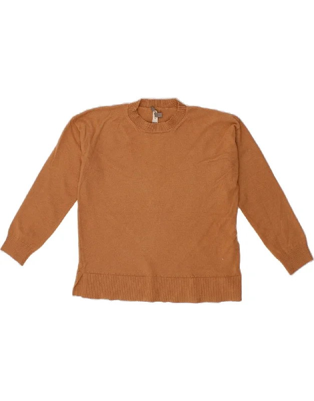 OASIS Womens Crop Crew Neck Jumper Sweater UK 10 Small Brown Viscose