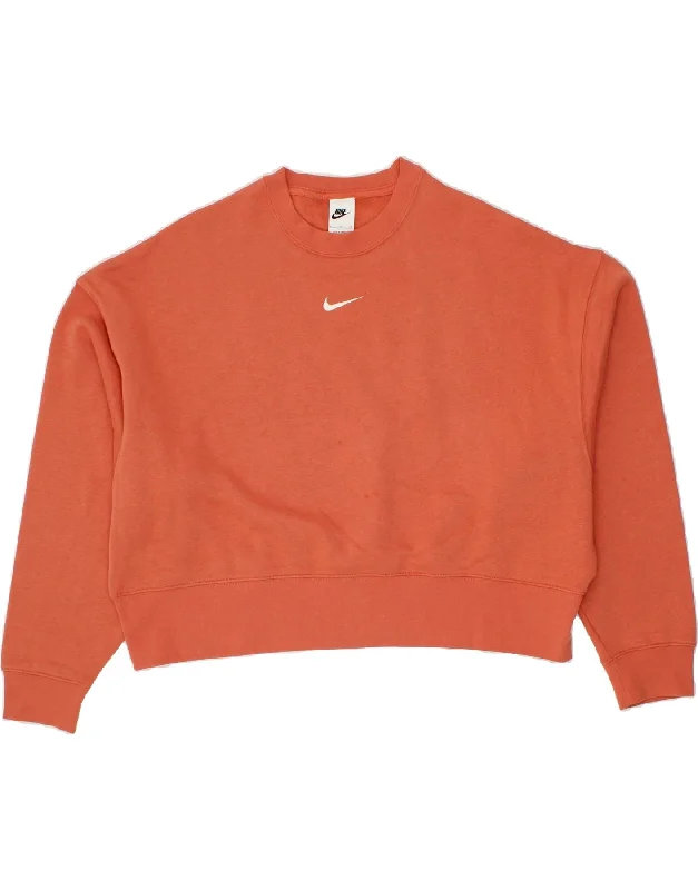 NIKE Womens Oversized Crop Sweatshirt Jumper UK 10 Small Orange Cotton