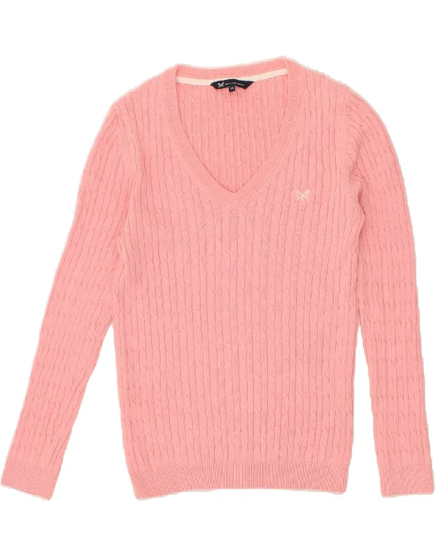 CREW CLOTHING Womens V-Neck Jumper Sweater UK 12 Medium Pink Cotton