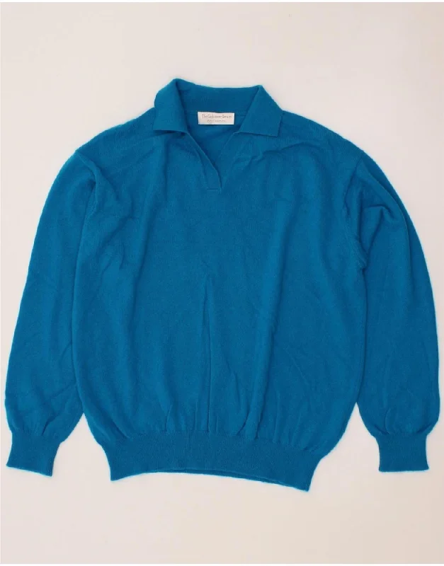 VINTAGE Womens Polo Neck Jumper Sweater UK 18 XL Blue Cashmere