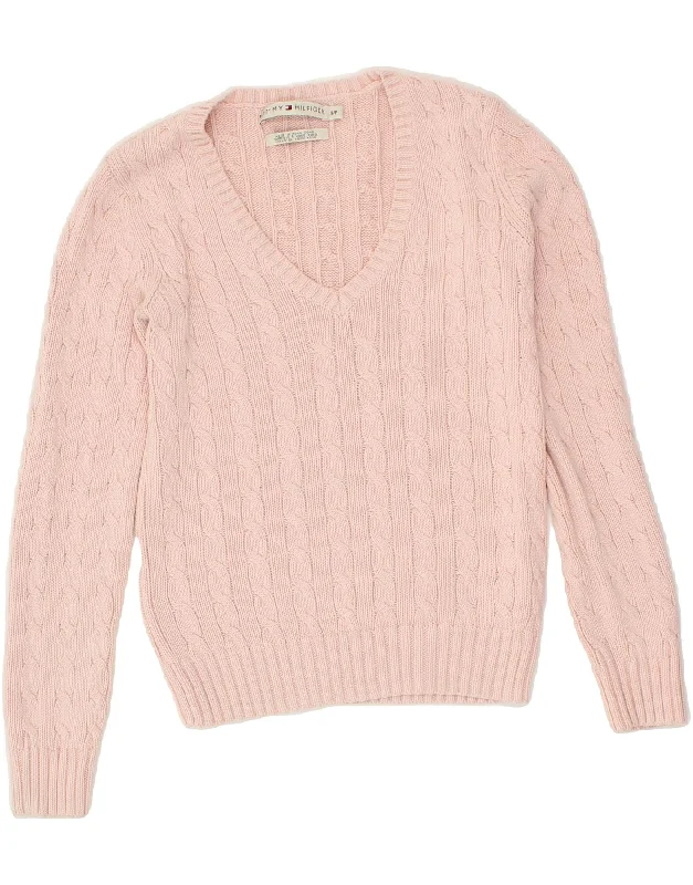 TOMMY HILFIGER Womens V-Neck Jumper Sweater UK 10 Small Pink