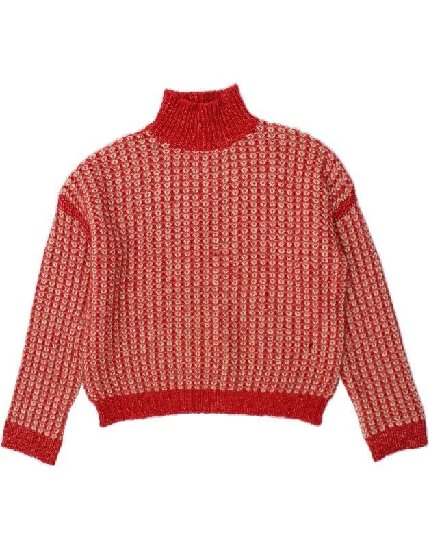 HUGO BOSS Womens Oversized Turtle Neck Jumper Sweater UK 16 Large Red