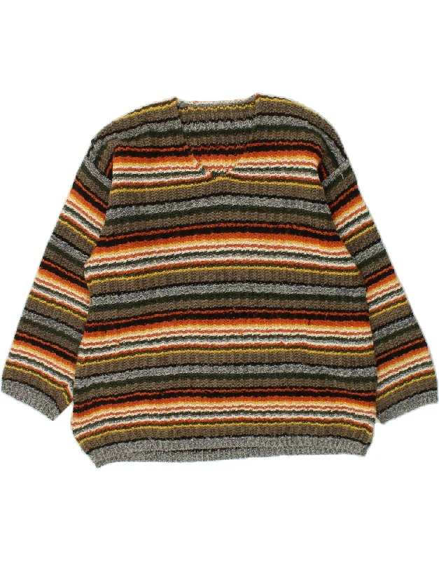 VINTAGE Womens V-Neck Jumper Sweater UK 16 Large Multicoloured Striped