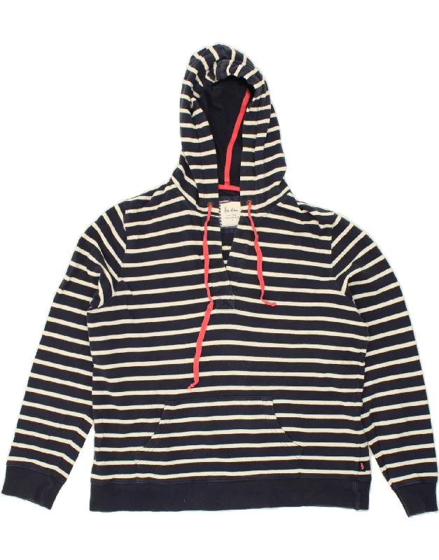 BODEN Womens Hoodie Jumper UK 16 Large Navy Blue Striped Cotton Nautical