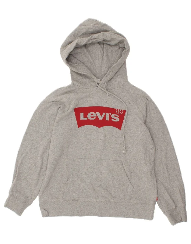 LEVI'S Womens Graphic Hoodie Jumper UK 14 Medium Grey Cotton