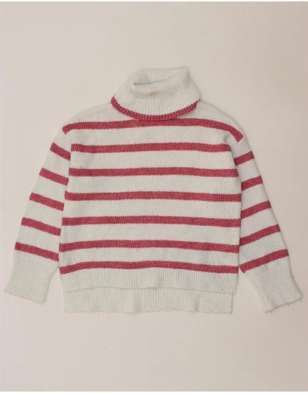 CREW CLOTHING Womens Roll Neck Jumper Sweater UK 10 Small White Striped