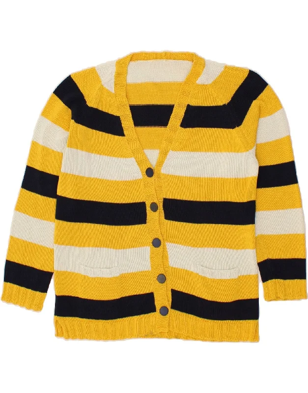 VINTAGE Womens Cardigan Sweater UK 16 Large Yellow Striped