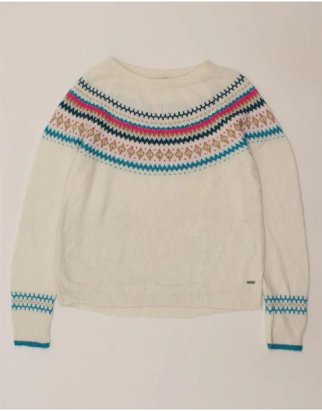 JOULES Womens Boat Neck Jumper Sweater UK 14 Medium White Fair Isle