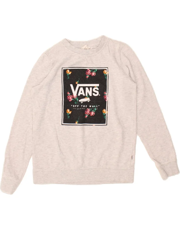 VANS Womens Graphic Sweatshirt Jumper UK 6 XS Grey Flecked Cotton