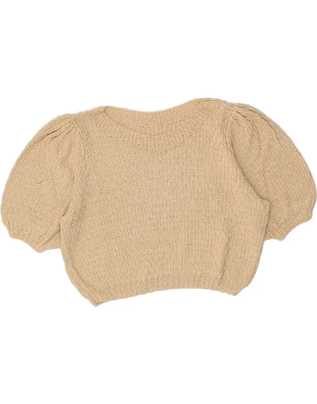 VINTAGE Womens Crop Boat Neck Jumper Sweater UK 14 Medium Beige