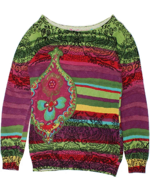 DESIGUAL Womens Boat Neck Jumper Sweater UK 14 Large Multicoloured Paisley