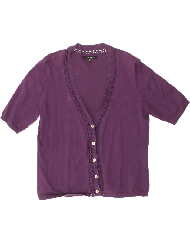 LAURA ASHLEY Womens Short Sleeve Cardigan Sweater UK 16 Large Purple