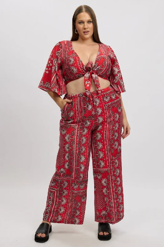 Red Boho Flare Sleeve Tie Bolero