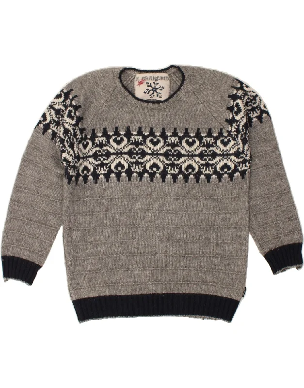 IL GRANCHIO Womens Crew Neck Jumper Sweater IT 54 2XL Grey Fair Isle