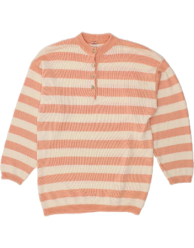 VINTAGE Womens Crew Neck Jumper Sweater UK 16 Large Pink Striped