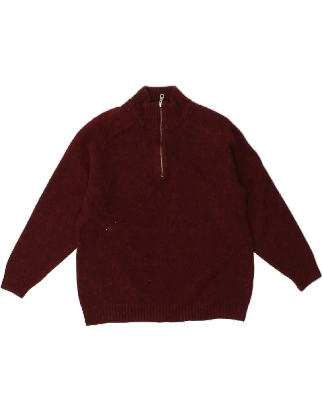 EDDIE BAUER Womens Zip Neck Jumper Sweater UK 12 Medium Burgundy Flecked