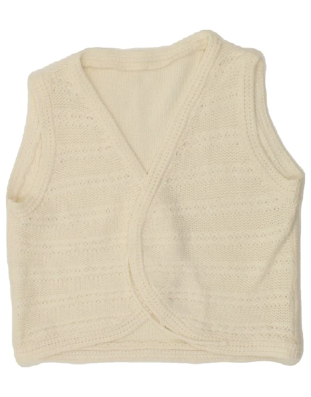 VINTAGE Womens Crop Sleeveless Cardigan Sweater UK 14 Medium White