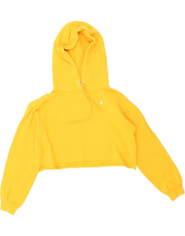 CHAMPION Womens Oversized Graphic Crop Hoodie Jumper UK 10 Small Yellow