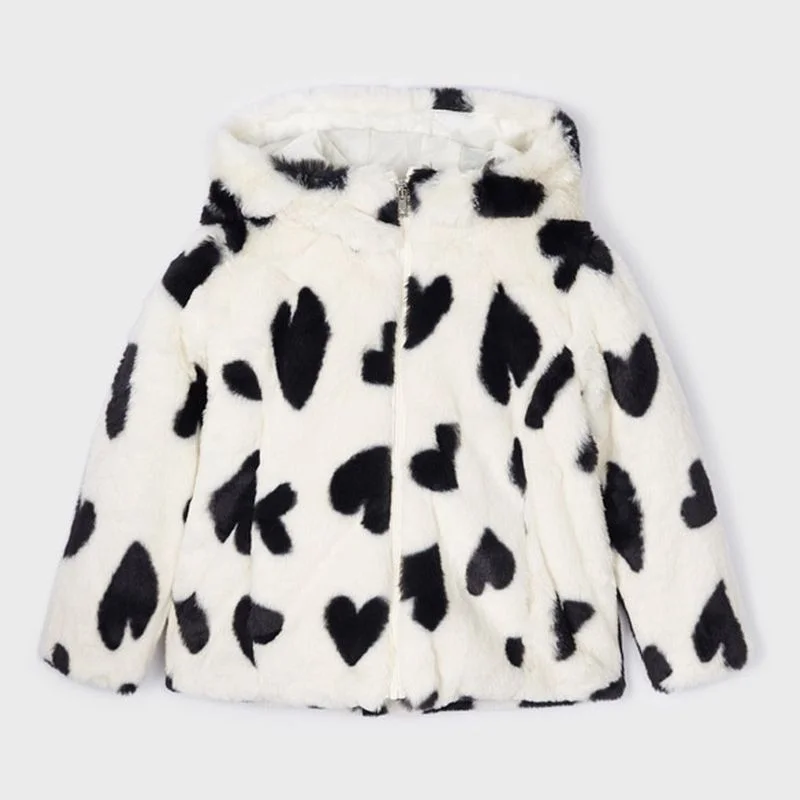 Ivory Faux Fur Heart Print Coat