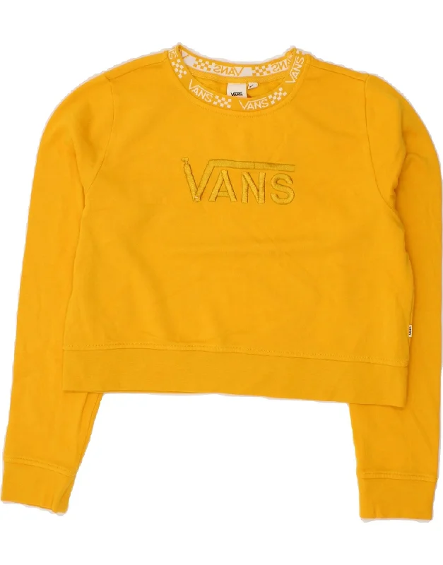 VANS Womens Crop Graphic Sweatshirt Jumper UK 14 Medium Yellow Cotton