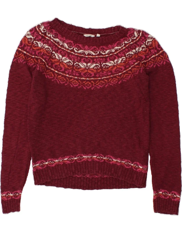 FAT FACE Womens Boat Neck Jumper Sweater UK 14 Large Maroon Fair Isle