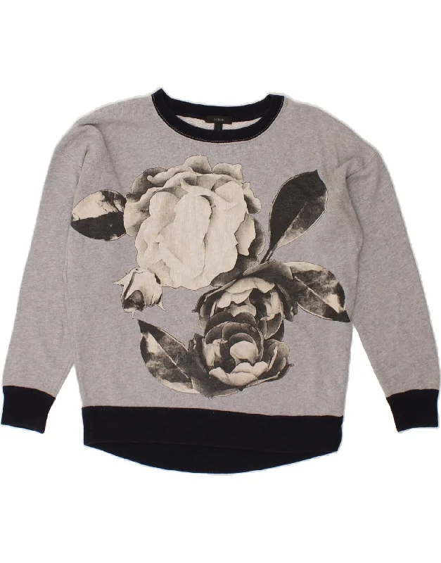 J. CREW Womens Oversized Graphic Sweatshirt Jumper UK 10 Small Grey Floral